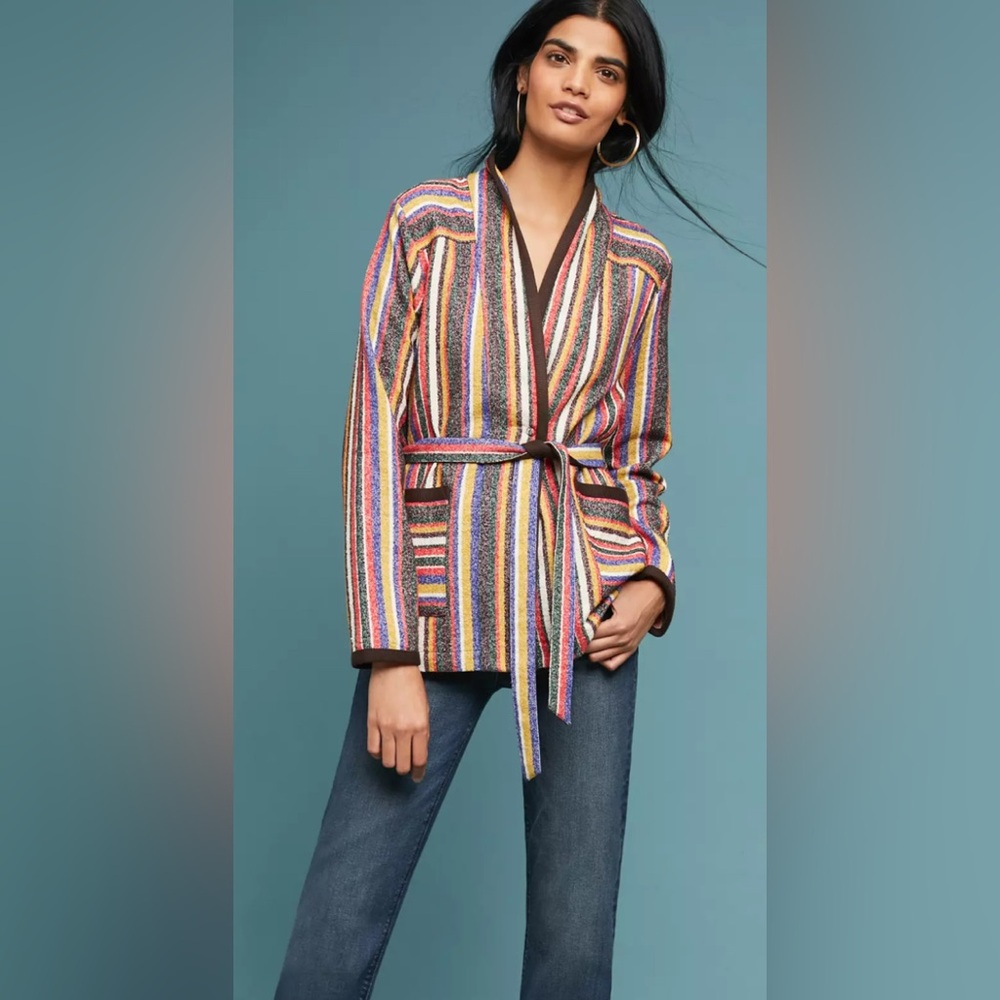 Anthropologie Akemi + Kin Mansoura Multicolor Stripe Belted Jacket
